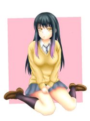 Rule 34 | black hair, mieruko-chan, skirt, thighs, yellow eyes, yotsuya miko