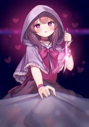 Rule 34 | 1girl, :o, absurdres, arm ribbon, black dress, blurry, blush, bow, brown hair, cape, capelet, choker, cloak, commission, commissioner upload, criss-cross halter, d:, dress, fallenshadow, frilled dress, frills, from below, furrowed brow, grabbing, grey cape, grey capelet, hair bow, halterneck, heart, heart-shaped pupils, heart background, highres, holding, holding knife, holding weapon, hood, hood up, hoshikawa tefu, indie virtual youtuber, knife, lens flare, looking at viewer, medium hair, motion blur, open mouth, out of frame, petite, pink bow, pink choker, pink eyes, pink ribbon, pov, purple background, ribbon, ribbon choker, sidelocks, single wrist cuff, sitting, sitting on person, skeb commission, solo focus, straddling, symbol-shaped pupils, virtual youtuber, waist bow, weapon, wrist cuffs, yandere