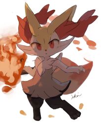 Rule 34 | 1girl, animal ear fluff, animal ears, animal feet, animal nose, artist name, black fur, blush, body fur, braixen, creatures (company), female focus, fire, flat chest, fox ears, fox girl, fox tail, full body, furry, furry female, game freak, gen 6 pokemon, hands up, highres, holding, holding stick, ikei, light blush, looking at viewer, multicolored fur, neck fur, nintendo, one-hour drawing challenge, open mouth, pokemon, pokemon (creature), pyrokinesis, red eyes, signature, simple background, sketch, solo, standing, stick, tail, white background, white fur, yellow fur