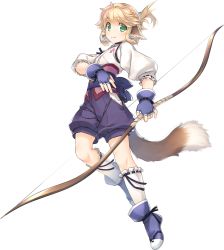Rule 34 | 1boy, amazuyu tatsuki, animal ears, aquaplus, blonde hair, blush, boots, bow, bow (weapon), closed mouth, fingerless gloves, from below, gloves, green eyes, hair up, highres, holding, holding bow (ornament), holding weapon, kiwru (utawarerumono), looking at viewer, official art, smile, tail, transparent background, utawarerumono, utawarerumono: itsuwari no kamen, utawarerumono: lost flag, weapon