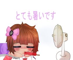 Rule 34 | 1girl, chibi, closed eyes, electric fan, female focus, food, food in mouth, popsicle, solo, transparent background