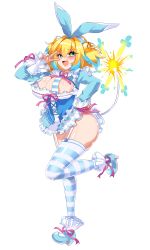 Rule 34 | + +, 1girl, blonde hair, blue eyes, blush, bombergirl, breasts, cleavage, explosive, garter straps, grenade hair ornament, hair between eyes, hair ornament, highres, kuromitu66, large breasts, mary janes, multicolored hair, nail polish, open mouth, pine (bombergirl), shoes, short hair, simple background, smile, smug, solo, standing, standing on one leg, striped clothes, striped thighhighs, symbol-shaped pupils, tagme, thighhighs, two-tone hair, two side up, v, v over eye, white background, yellow pupils