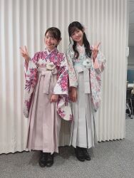 Rule 34 | 2girls, aida rikako, highres, japanese clothes, kimono, looking at viewer, multiple girls, oonishi aguri, photo (medium), smile, standing, voice actor