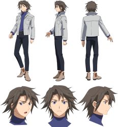 Rule 34 | 1boy, brown hair, character sheet, gundam, gundam build divers, gundam build divers re:rise, highres, looking at viewer, looking down, looking to the side, male focus, multiple views, official art, open mouth, purple eyes, shido masaki, transparent background