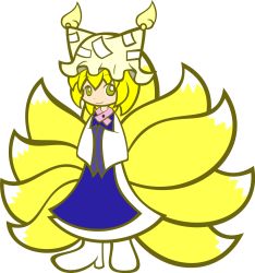 Rule 34 | 1girl, animal hat, black background, blonde hair, chibi, female focus, flat color, fox tail, full body, hands in opposite sleeves, hat, highres, long sleeves, madou monogatari, md5 mismatch, mob cap, multiple tails, parody, mob cap, puyopuyo, puyopuyo fever, shoes, short hair, smile, solo, standing, style parody, surcoat, tail, tassel, touhou, transparent background, wide sleeves, y&amp;k, yakumo ran, yellow eyes