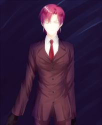 Rule 34 | 1girl, bad id, bad pixiv id, bazett fraga mcremitz, earrings, closed eyes, fate/hollow ataraxia, fate (series), formal, gloves, jewelry, necktie, norio (chiki!chiki!), pant suit, pants, purple hair, short hair, solo, suit, type-moon