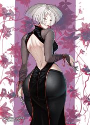 Rule 34 | a.k.i. (street fighter), ass, black eyes, black pants, breasts, capcom, chinese clothes, curvy, female focus, fingernails, gloves, highres, huge ass, lipstick, looking at viewer, luxpineapple, makeup, medium breasts, ornament, pale skin, pants, sharp fingernails, short hair, solo, street fighter, street fighter 6, turtleneck, white hair