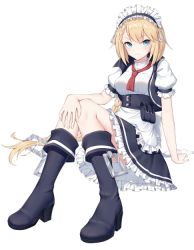 Rule 34 | 1124625779, 1girl, apron, blonde hair, blue eyes, blush, braid, closed mouth, full body, g36 (girls&#039; frontline), girls&#039; frontline, hair between eyes, long hair, looking at viewer, maid, maid headdress, serious, simple background, solo, very long hair, white background