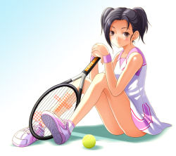 Rule 34 | 1girl, bad id, bad pixiv id, ball, kobayakawa rinko, legs, love plus, love plus plus, racket, shian (my lonly life.), short twintails, solo, sportswear, tennis ball, tennis racket, tennis uniform, twintails