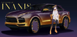 Rule 34 | 1girl, boots, car, character name, ex-trident, full body, gradient background, gradient footwear, halo, highres, hololive, hololive english, long hair, looking at viewer, motor vehicle, ninomae ina&#039;nis, purple hair, simple background, solo, sports utility vehicle, standing, takodachi (ninomae ina&#039;nis), thigh boots, vehicle focus, virtual youtuber