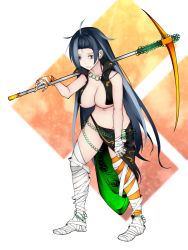 Rule 34 | 1girl, adapted costume, aoshima, bandaged hand, bandaged leg, bandages, bare shoulders, black sarong, black vest, breasts, centipede print, chain, collarbone, commentary request, earrings, green sarong, grey eyes, grey hair, groin, highres, himemushi momoyo, jewelry, large breasts, looking at viewer, multicolored sarong, navel, no bra, no panties, parted lips, pickaxe, revealing clothes, sarong, simple background, solo, touhou, unzipped, vest, zipper
