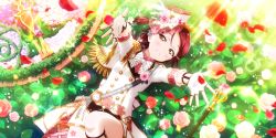 Rule 34 | 1girl, absurdres, alternate hairstyle, artist name, artist request, back bow, bare legs, blush, bow, bowtie, braid, breasts, brown eyes, capelet, detached collar, dress, epaulettes, feathers, female focus, fingerless gloves, floral print, flower, flower print, flower symphony (love live!), gloves, grass, hair between eyes, hair flower, hair ornament, hairclip, hat, hat feather, hat flower, highres, hug, leg tattoo, long braid, long hair, long sleeves, looking at viewer, love live!, love live! school idol festival, love live! school idol festival all stars, love live! sunshine!!, on grass, orange eyes, pants, parted lips, pink detached collar, pink flower, pink shirt, red flower, red hair, red petals, roman numeral, sakurauchi riko, sash, shirt, shorts, single braid, sleeve cuffs, small breasts, smile, solo, striped bow, striped clothes, striped shirt, sunlight, tattoo, teeth, vertical-striped clothes, vertical-striped shirt, watch, white bow, white capelet, white dress, white feathers, white gloves, white hat, white pants, white shorts, yellow eyes