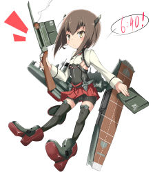 Rule 34 | 10s, 1girl, beize (garbage), bike shorts, blush, boots, bow (weapon), brown eyes, brown hair, circle garbage, crossbow, flat chest, headband, headgear, kantai collection, looking at viewer, personification, short hair, skirt, smile, solo, taihou (kancolle), thighhighs, weapon