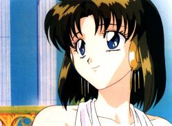 Rule 34 | 1990s (style), 1girl, bare shoulders, blue eyes, brown hair, earrings, jewelry, lilith (megami paradise), megami paradise, retro artstyle, short hair, smile, yoshizane akihiro