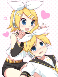 Rule 34 | 1boy, 1girl, blonde hair, blue eyes, brother and sister, headset, kagamine len, kagamine rin, siblings, twins, usashiro mani, vocaloid
