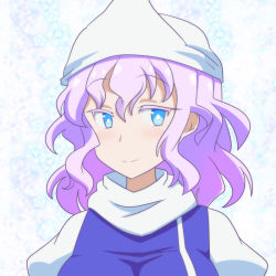 Rule 34 | 1girl, blue eyes, breasts, cato (monocatienus), commentary request, hair between eyes, hat, large breasts, letty whiterock, light purple hair, looking at viewer, medium hair, portrait, puffy sleeves, smile, solo, touhou