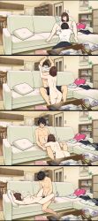 Rule 34 | 1boy, 1girl, 4koma, ass, bar censor, bra, breasts, brother and sister, censored, comic, couch, cunnilingus, fellatio, hetero, highres, incest, living room, navel, nipples, nude, oral, original, panties, penis, sex, siblings, stomach, sweat, underwear, undressing, unworn bra, unworn clothes, unworn panties, vaginal, wakamatsu372