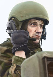 Rule 34 | 1boy, camouflage, gloves, grey eyes, helmet, highres, male focus, microphone, military, original, pvtskwerl, realistic, solo, solo focus