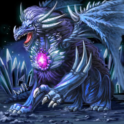 Rule 34 | blue eyes, creature, crystal, dragon, gem, genjuu hunter illustration contest, no humans, open mouth, purple gemstone, th6313, tongue, western dragon, wings