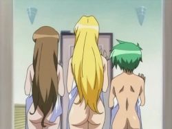 Rule 34 | 00s, 3girls, animated, animated gif, ass, blonde hair, brown hair, green hair, kakio hazuki, kuribayashi yayoi, momozono mei, mouse (anime), multiple girls, nude, towel