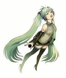 Rule 34 | 1girl, absurdres, bad id, bad pixiv id, black footwear, black thighhighs, boots, detached sleeves, full body, green eyes, green hair, green nails, hair ornament, hatsune miku, headset, high heel boots, high heels, highres, long hair, matching hair/eyes, miniskirt, nail polish, necktie, open mouth, pleated skirt, skirt, solo, tattoo, thigh boots, thighhighs, torang3478, twintails, very long hair, vocaloid, zettai ryouiki