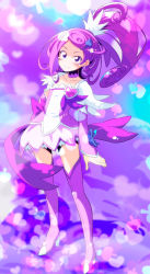 Rule 34 | 1girl, bad id, bad pixiv id, boots, brooch, cure sword, dokidoki! precure, hair ornament, heart, heart brooch, heart hair ornament, highres, kenzaki makoto, long hair, looking at viewer, magical girl, ponytail, precure, purple eyes, purple footwear, purple hair, purple skirt, purple theme, skirt, smile, solo, spade hair ornament, sw (taco), thigh boots, thighhighs