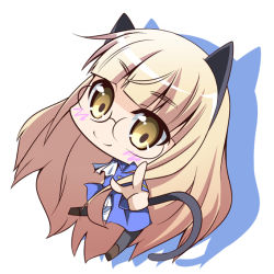 Rule 34 | 1girl, animal ears, bad id, bad pixiv id, blonde hair, blush, cat ears, cat tail, chibi, glasses, hajime (kin&#039;you club), long hair, military, military uniform, pantyhose, perrine h. clostermann, rimless eyewear, smile, solo, strike witches, tail, uniform, world witches series, yellow eyes