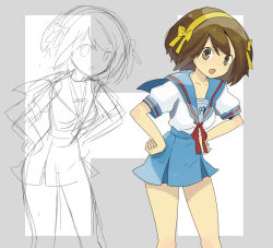 brown_eyes brown_hair h_(letter) school_uniform serafuku sketch solo suzumiya_haruhi suzumiya_haruhi_no_yuuutsu ukke