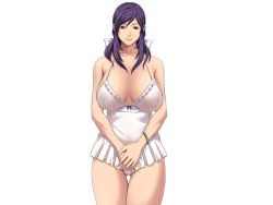 Rule 34 | 10s, 1girl, bare shoulders, blue eyes, breasts, cleavage, collarbone, female focus, game cg, gluteal fold, hair ribbon, large breasts, legs, lingerie, long hair, looking at viewer, mole, mole under mouth, nonohara mikako, panties, pantyshot, purple hair, ribbon, sei shoujo, skirt, solo, standing, starless, thigh gap, thighs, transparent background, underwear, upskirt, white background, will (company)