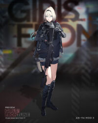 Rule 34 | 1girl, an-94, an-94 (girls&#039; frontline), an-94 (mod3) (girls&#039; frontline), aqua eyes, assault rifle, blonde hair, body armor, boots, duoyuanjun, girls&#039; frontline, gloves, gun, hairband, handgun, highres, holding, holding gun, holding weapon, holster, holstered, long hair, looking at viewer, mod3 (girls&#039; frontline), mp-443 grach, official art, parted lips, ponytail, rifle, solo, standing, suppressor, tactical clothes, thigh boots, thigh holster, weapon