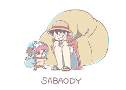 Rule 34 | 2boys, ^ ^, antlers, bag, blue bag, blush stickers, closed eyes, cross, excited, hat, horns, karrrrrrrps, male focus, monkey d. luffy, multiple boys, one piece, red shirt, reindeer antlers, sandals, scar, scar on face, shirt, shoulder bag, simple background, smile, squatting, straw hat, tony tony chopper, white background