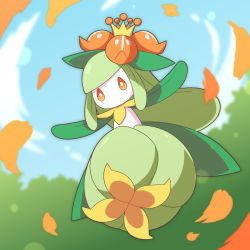 Rule 34 | blurry, cloud, commentary request, creatures (company), day, from below, full body, game freak, gen 5 pokemon, lilligant, lins (kagekusa), monster girl, nintendo, orange eyes, outdoors, outstretched arms, petals, plant girl, pokemon, pokemon (creature), sky, solo