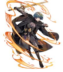 Rule 34 | 1boy, 88 taho, aqua hair, armor, black pants, blue eyes, byleth (fire emblem), byleth (male) (fire emblem), dagger, fire emblem, fire emblem: three houses, fire emblem heroes, full body, gauntlets, highres, holding, holding sword, holding weapon, knife, long sleeves, looking away, male focus, nintendo, official art, open mouth, pants, reverse grip, shiny skin, short hair, solo, sword, transparent background, weapon
