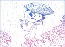 Rule 34 | androgynous, black hair, do do goki, gender request, hat, monochrome, nature, original, outdoors, rain, solo, water, yayoi period