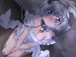 Rule 34 | 00s, 1girl, androgynous, animal ears, bad id, bad pixiv id, beyblade, blue eyes, chain, collar, hagane hiyoma, hand on another&#039;s head, mochiko (x-game), petite, headpat, solo focus, tears, white hair