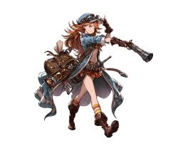 Rule 34 | 10s, 1girl, antique firearm, bag, belt, boots, fingerless gloves, firearm, full body, gloves, goggles, granblue fantasy, gun, hat, holding, holding weapon, jacket, knee boots, long coat, long hair, looking at viewer, mary (granblue fantasy), minaba hideo, official art, oil lamp, orange eyes, orange hair, pleated skirt, short sleeves, skirt, smile, socks, solo, striped clothes, striped legwear, striped socks, transparent background, weapon