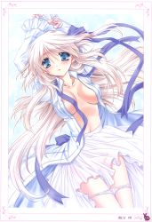 Rule 34 | 1girl, absurdres, arms up, blue eyes, breasts, covered erect nipples, dress, highres, lying, nipple slip, nipples, no bra, open clothes, open shirt, panties, panty pull, pink hair, ribbon, ryuuga shou, shirt, solo, underwear, white dress, white panties