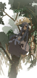 Rule 34 | 00s, 1girl, aria (sister princess), day, highres, holding, holding umbrella, in tree, long hair, plant, sister princess, sitting, solo, tree, umbrella, very long hair