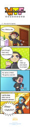 Rule 34 | 1boy, 4koma, black eyes, black hair, comic, english text, engrish text, glass, goggles, hentai kamen, highres, league of legends, long image, male focus, object on head, panties, panties on head, parody, ranguage, seerk, smile, solo, striped clothes, striped panties, tall image, underwear, viktor (league of legends), waltre