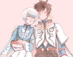 Rule 34 | 10s, 2boys, bishounen, book, brown hair, closed eyes, leaning on person, male focus, mikleo (tales), multiple boys, open mouth, sleeping, sorey (tales), tales of (series), tales of zestiria, uhiha318, white hair