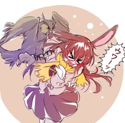 Rule 34 | 1girl, animal ears, bird, biting, rabbit ears, rabbit tail, closed eyes, glasses, iesupa, jacket, mittens, owl, rwby, scarf, voice actor connection, tail, translation request, velvet scarlatina