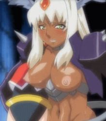 Rule 34 | 00s, 1girl, angel blade, animated, animated gif, armor, bouncing breasts, breasts, collar, dark skin, detached sleeves, third-party edit, female focus, functionally nude, green eyes, hair ornament, head wings, high collar, jewelry, large breasts, lipstick, lowres, makeup, nailkaiser, nipples, screencap, spikes, stitched, third-party edit, white hair, wings