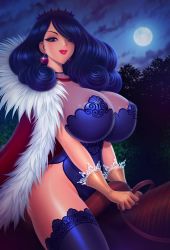 Rule 34 | 1girl, absurdres, akiranime, animated, areola slip, bouncing breasts, bouncing hair, breast focus, breasts, brown gloves, bursting breasts, cape, cleavage, close-up, cloud, cloudy sky, crown, curly hair, curvy, dress, earrings, eyebrows, eyelashes, eyeshadow, female focus, fur-trimmed cape, fur trim, gloves, hair over one eye, highres, horse, horseback riding, huge breasts, jewelry, lace, lace-trimmed gloves, lace-trimmed legwear, lace trim, large areolae, leather, leather gloves, light, lights, lips, lipstick, looking at viewer, makeup, midriff, moon, moonlight, music, naked cape, night, night sky, original, outdoors, pelvic curtain, purple dress, purple hair, queen, red earrings, red lips, riding, riding animal, saddle, shiny skin, sky, smile, solo, solo focus, sound, strap, streetlights, tagme, thighhighs, underbust, video