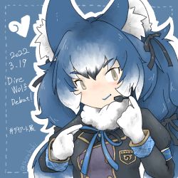 Rule 34 | 1girl, animal costume, animal ears, dire wolf (kemono friends), gloves, kemono friends, kemono friends v project, long hair, looking at viewer, necktie, ribbon, shirabaki, shirt, simple background, skirt, smile, solo, tail, twintails, virtual youtuber, wolf costume, wolf ears, wolf girl, wolf tail
