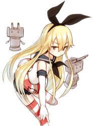Rule 34 | 10s, 1girl, blonde hair, blush, brown eyes, elbow gloves, gloves, hairband, highres, kantai collection, lifebuoy, long hair, looking at viewer, nosuku, personification, rensouhou-chan, shimakaze (kancolle), skirt, solo, striped clothes, striped thighhighs, swim ring, thighhighs, white gloves