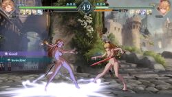 2girls 3d animated blonde_hair breasts brown_hair fighting granblue_fantasy granblue_fantasy_versus:_rising katalina_(granblue_fantasy) multiple_girls nipples nude nude_filter nude_mod outdoors sound sword tagme third-party_edit video vira_(granblue_fantasy) weapon