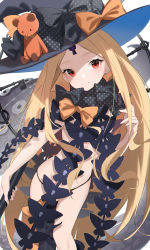 Rule 34 | 1girl, abigail williams (fate), abigail williams (second ascension) (fate), absurdres, bare shoulders, black bow, black hat, black panties, black thighhighs, blonde hair, blush, bow, breasts, fate/grand order, fate (series), forehead, hat, highres, long hair, looking at viewer, miyu10366, multiple bows, navel, orange bow, panties, parted bangs, red eyes, small breasts, smile, stuffed animal, stuffed toy, teddy bear, thighhighs, thighs, underwear, witch hat