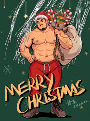 Rule 34 | 1boy, abs, absurdres, arm hair, bara, belly, blue eyes, boots, bulge, chest hair, christmas, full body, gangdong, hairy, hat, head tilt, highres, large pectorals, looking at viewer, male focus, mature male, merry christmas, muscular, muscular male, navel, navel hair, nipples, original, pectorals, red hat, santa costume, santa hat, short hair, solo, standing, stomach, strongman waist, thick eyebrows, topless male