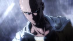 Rule 34 | 1boy, bald, highres, male focus, one-punch man, rain, saitama (one-punch man), serious, solo, standing, wet