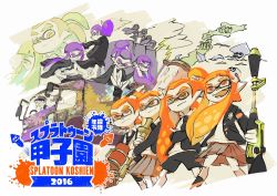 Rule 34 | 6+boys, 6+girls, cap&#039;n cuttlefish, crossed arms, crossed legs, english text, facial hair, fangs, hair ornament, hairpin, hat, highres, indian style, inkling, inkling boy, inkling girl, inkling player character, jacket, jacket on shoulders, judd (splatoon), long hair, military hat, motor vehicle, multiple boys, multiple girls, mustache, necktie, nintendo, official art, open clothes, orange eyes, orange hair, over shoulder, ponytail, purple eyes, purple hair, school uniform, shorts, simple background, sitting, skirt, smile, splat roller (splatoon), splatoon (series), splatoon 1, splattershot (splatoon), squid, super soaker, tentacle hair, translation request, truck, vehicle, weapon, weapon over shoulder